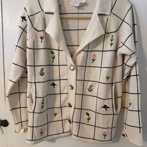 Lilly of California Cream Cardigan with Navy Accents